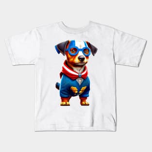 Proud Pup: American Dachshund with Flag Colors and Blue Glasses Tee Kids T-Shirt